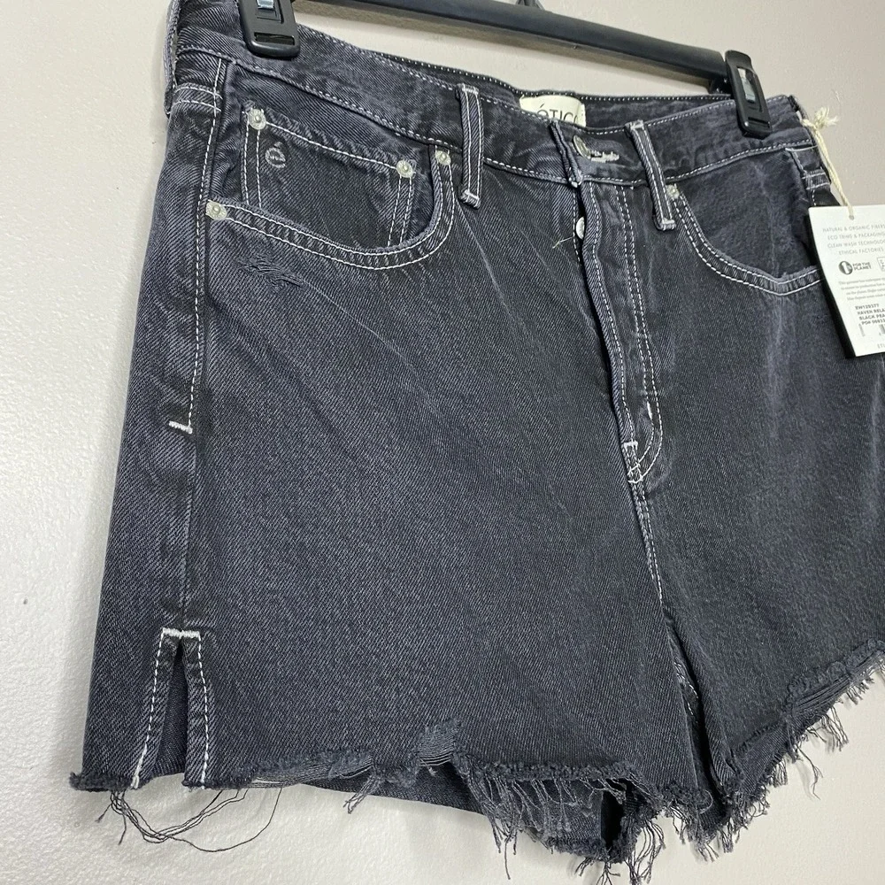 Etica Women Sz 28 Haven Relaxed Button Fly Shorts Cut-off Distressed Black Pearl
